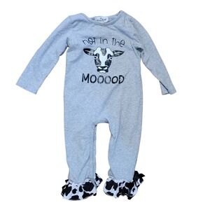 Marie Nicole Romper Gray S Not In The Mooood Cow Print Girls Boutique Ruffle
